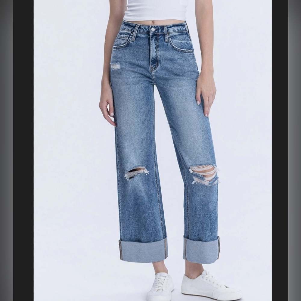 New Altard State Destroyed High Rise Wide Baggy Jeans W31 Medium Wash Blue
